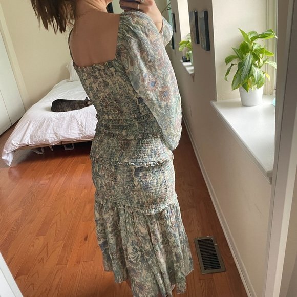 LoveShackFancy Floral Tiered Sabrina Long Sleeve Dress Size Medium - Picture 5 of 8